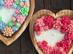 Blossom Heart Candle – Hand-Poured Floral Soy Wax Candle in Wooden Bowl