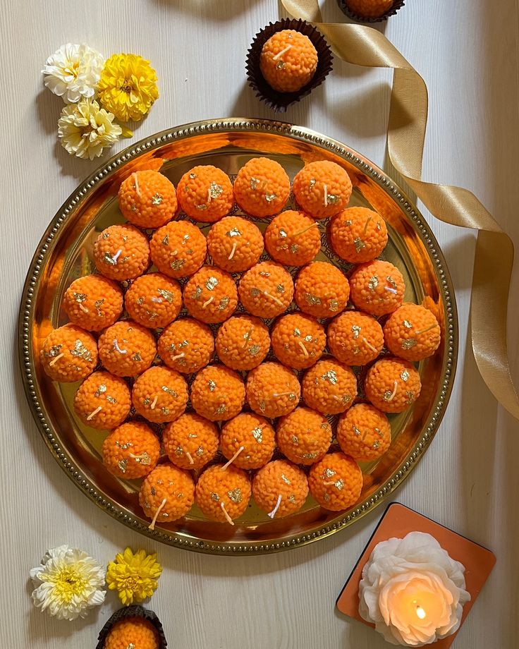 Ladoo Candle Favors – Pack of 4 with Leather Handle Bag| Return Gifts for Puja & Auspicious Occasions