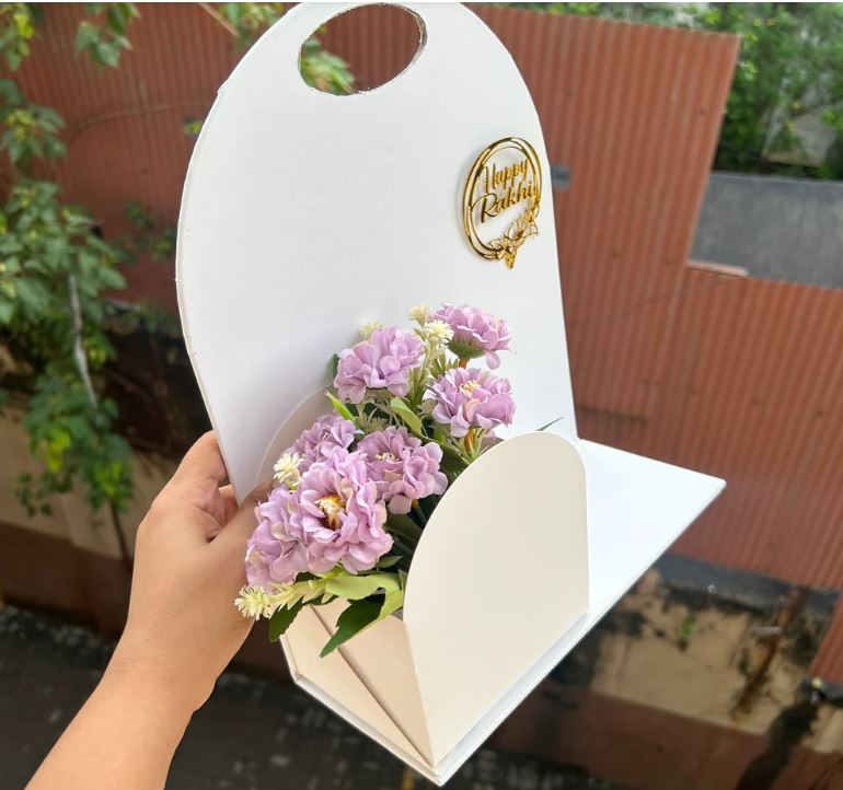 Elegant Rakhi Hamper Holder with Handle & Floral Pocket