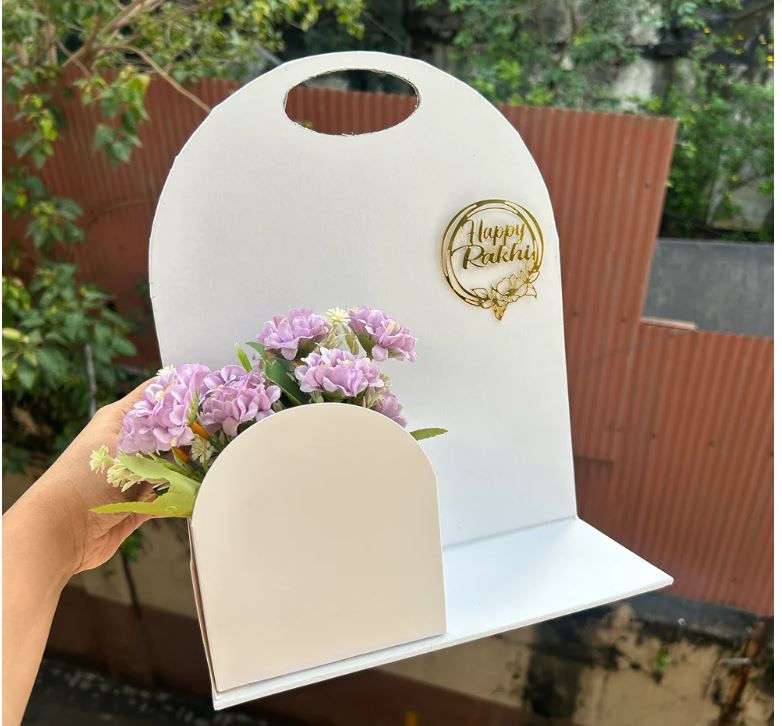 Elegant Rakhi Hamper Holder with Handle & Floral Pocket