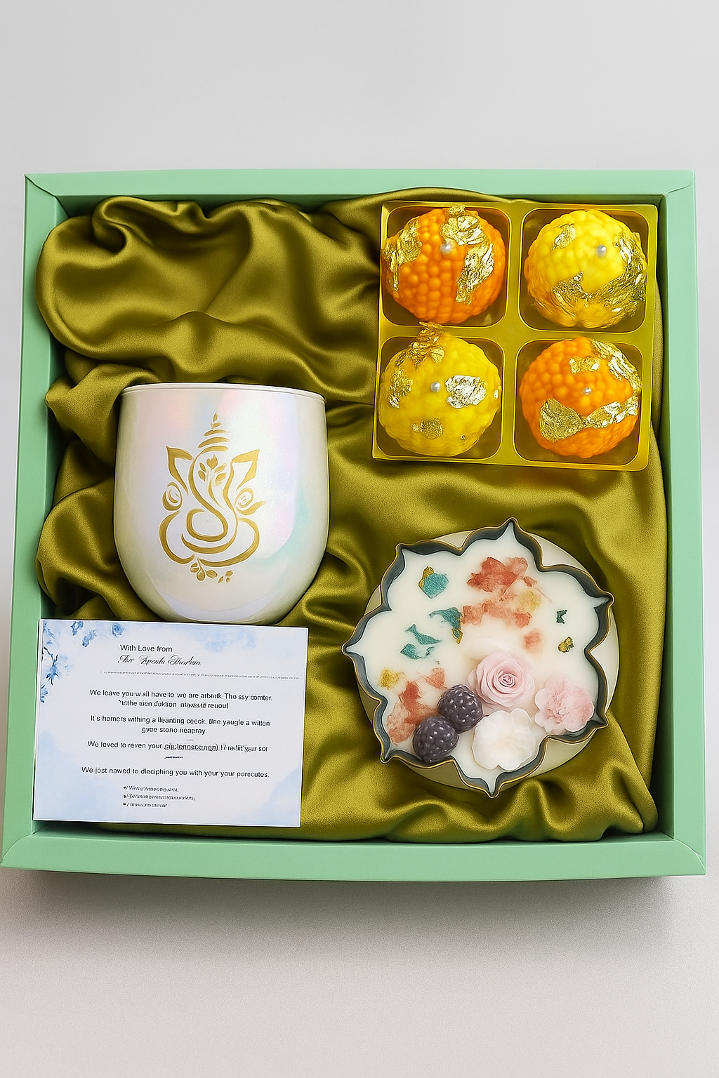 Festive Ganesh Chaturthi Gift Hamper – Luxe Candle & Ladoo Set (Random Color as Per availability)