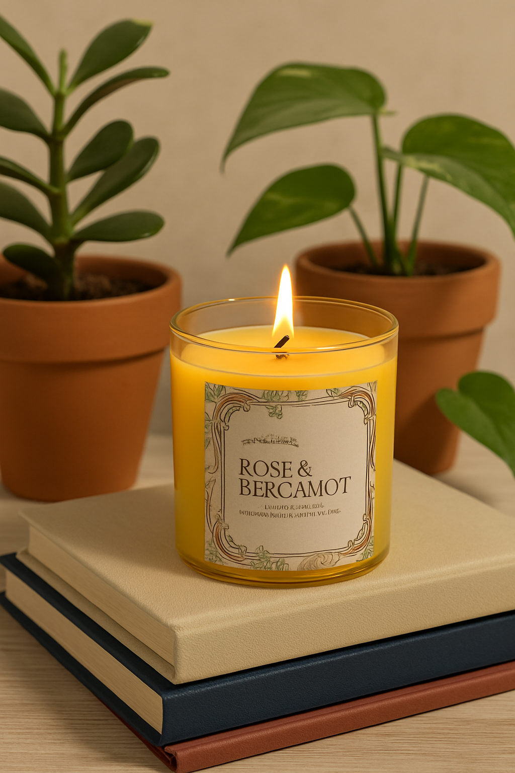 Rose & Bergamot | Scented Soy Candle – 500g | 60+ Hours Burn Time