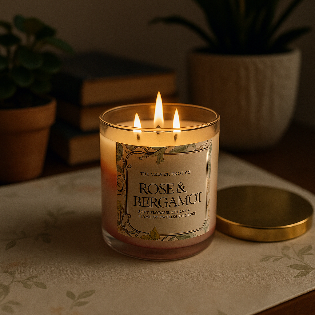 Rose & Bergamot | Scented Soy Candle – 500g | 60+ Hours Burn Time