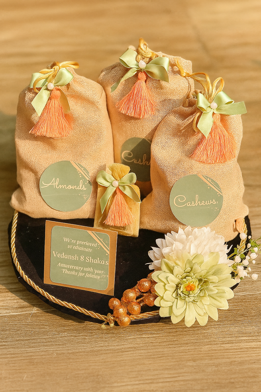Rustic Dry Fruit & Gourmet Potli Hamper – Custom Anniversary/Festive Gift