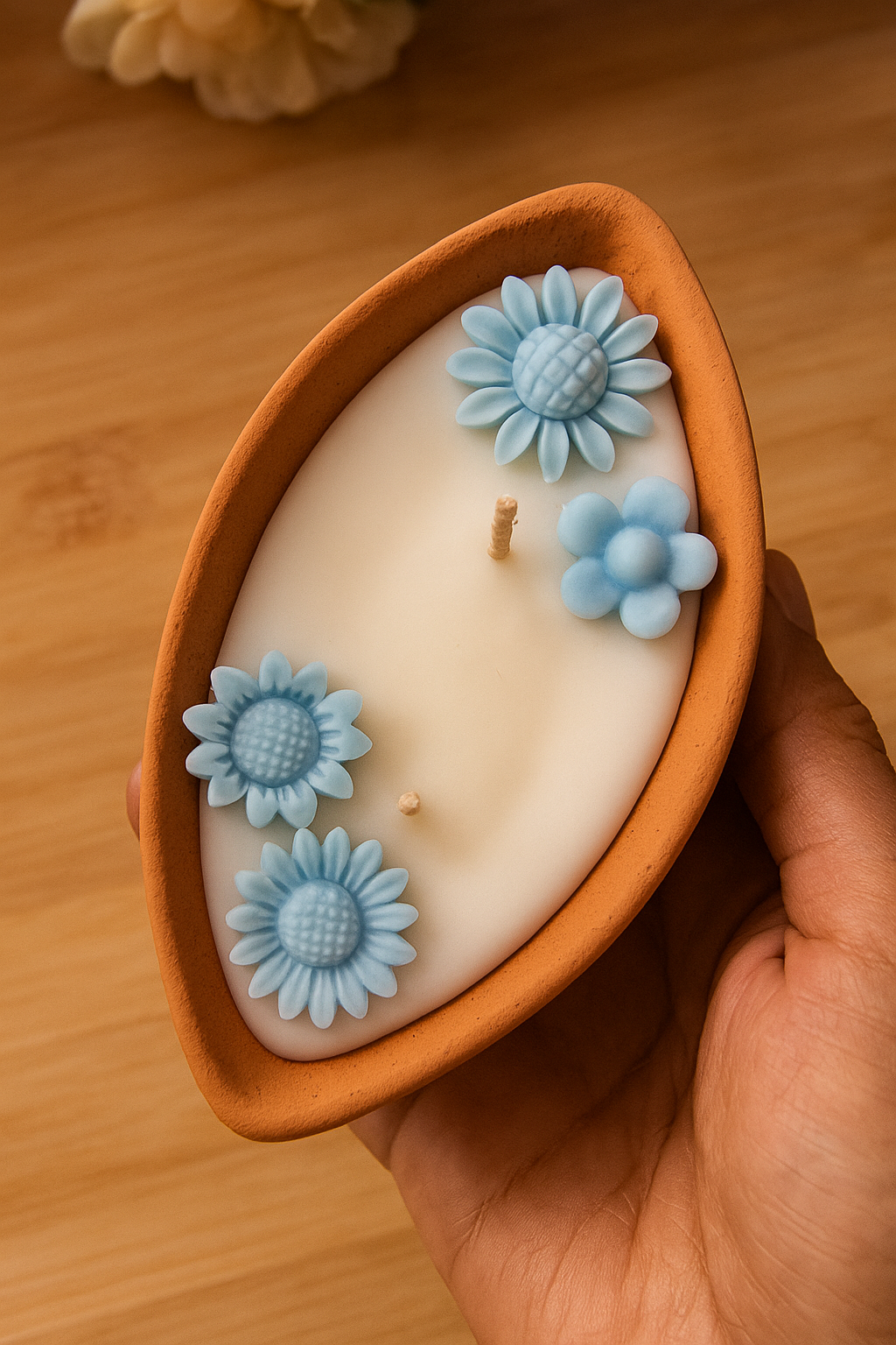 Handmade Floral Terracotta Candle – Natural Soy Wax (Set of 2)