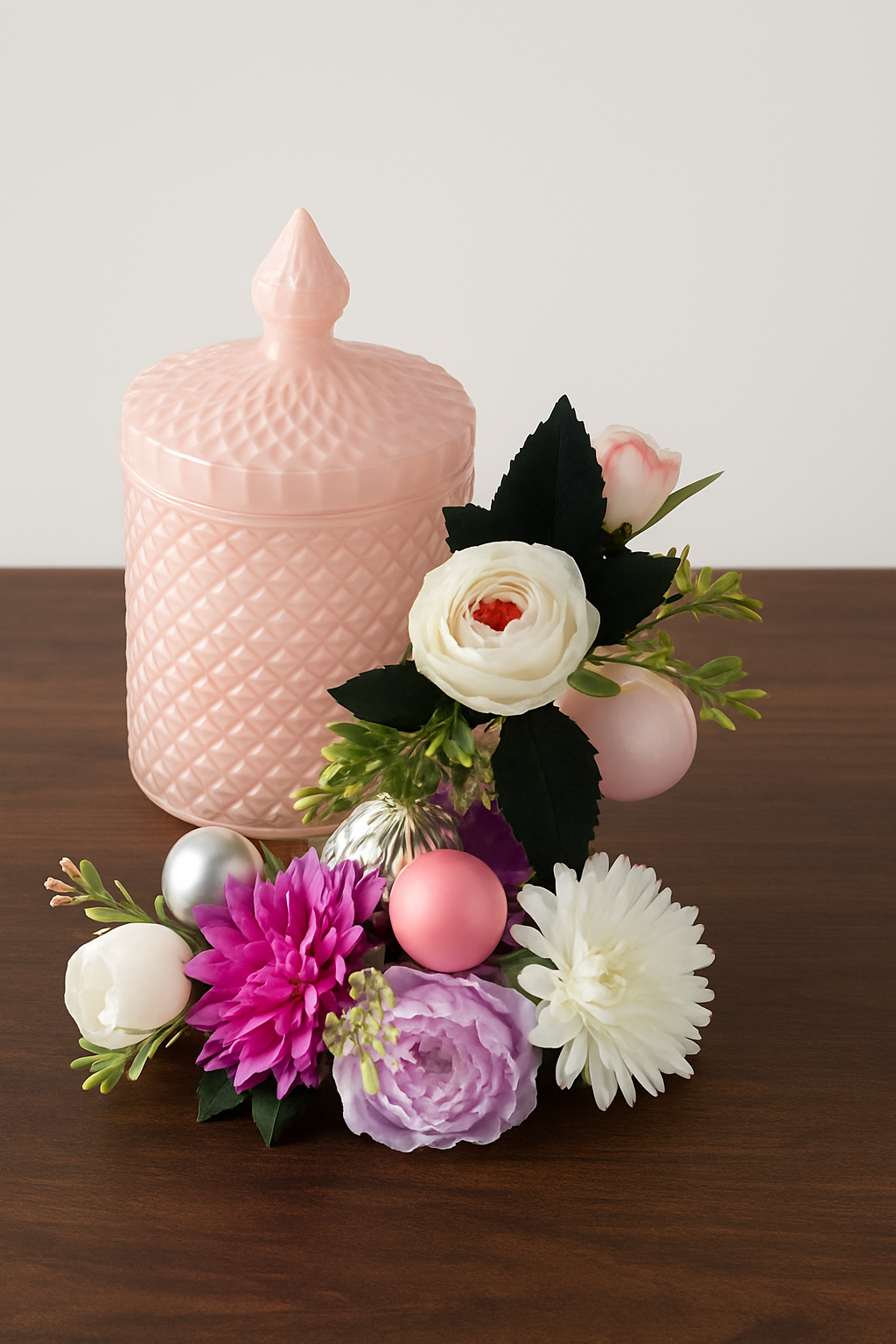 Elegant Rose Candle with Floral Arrangement