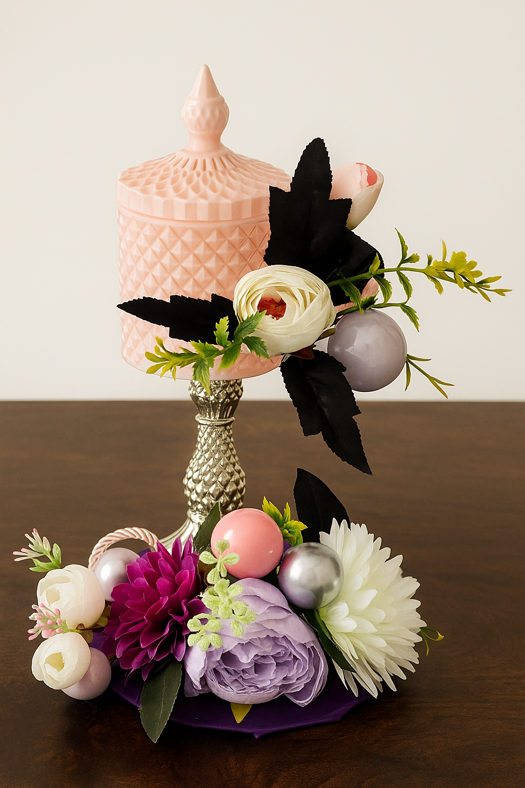 Elegant Rose Candle with Floral Arrangement