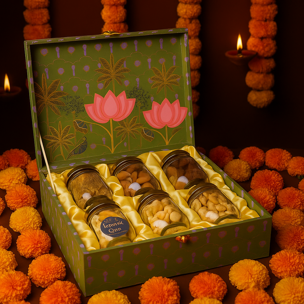 Luxury Diwali Dry Fruit Gift Box – 6 Premium Jars