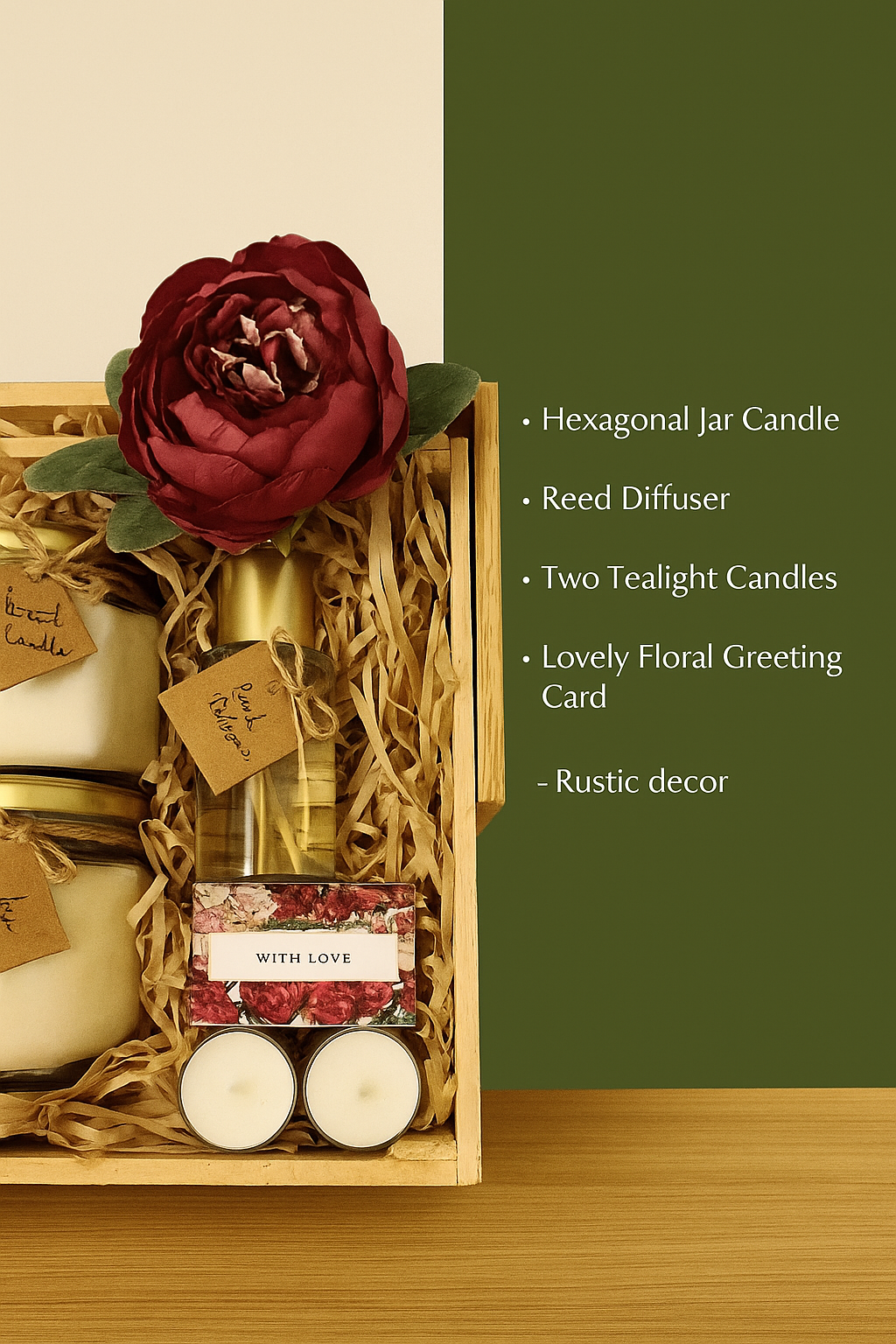 Luxury Candle Gift Set – Scented Candles, Tealights, and Floral Accents in a Crate
