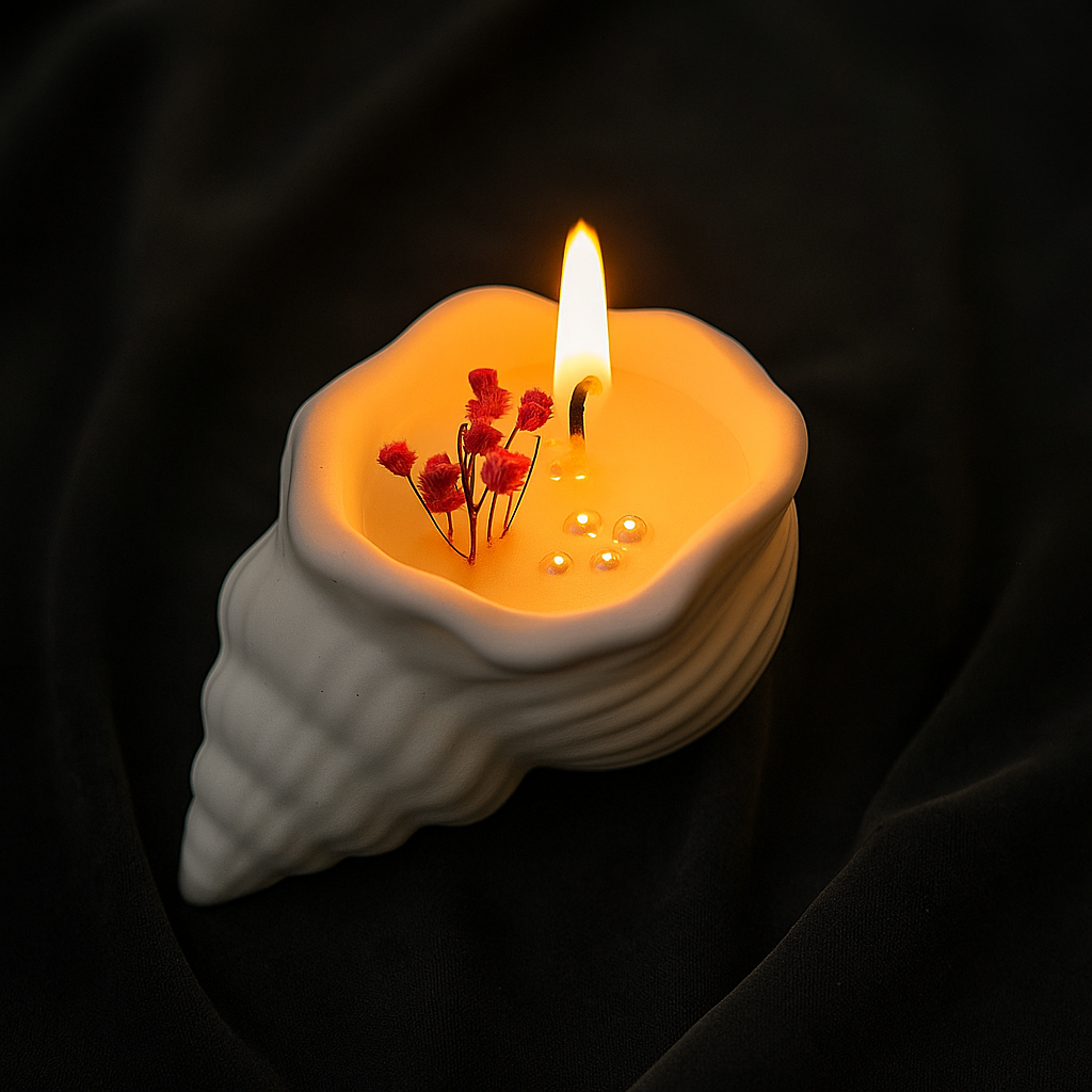 Ocean Bloom – Shell Candle with Rose Accent (Buy 1 Get 1 Free)