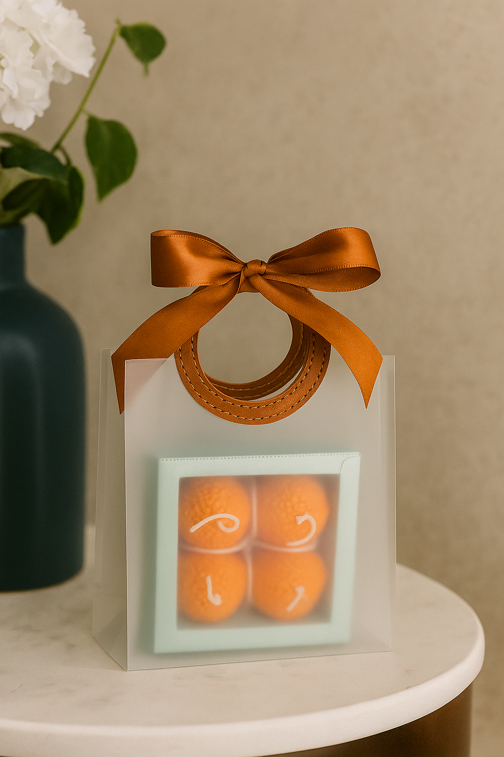 Ladoo Candle Favors – Pack of 4 with Leather Handle Bag| Return Gifts for Puja & Auspicious Occasions