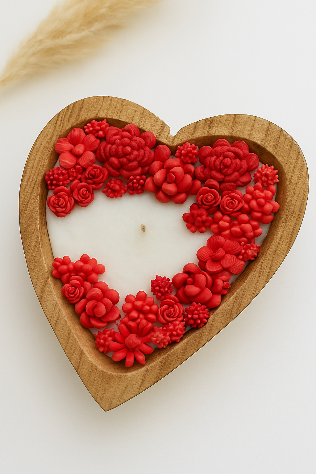 Blossom Heart Candle – Hand-Poured Floral Soy Wax Candle in Wooden Bowl