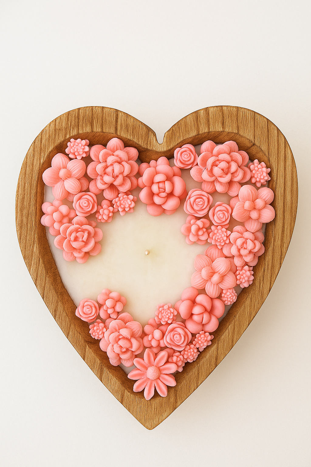 Blossom Heart Candle – Hand-Poured Floral Soy Wax Candle in Wooden Bowl