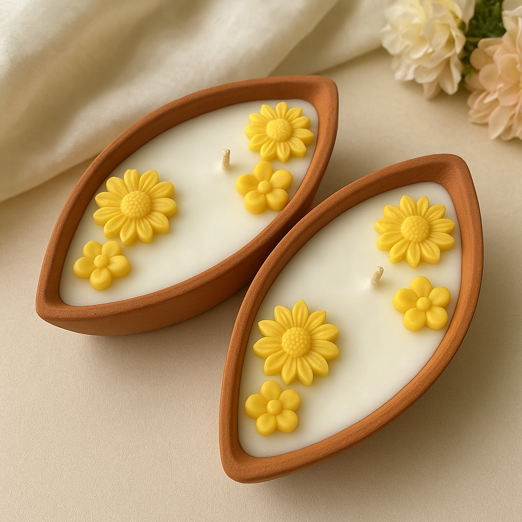Handmade Floral Terracotta Candle – Natural Soy Wax (Set of 2)