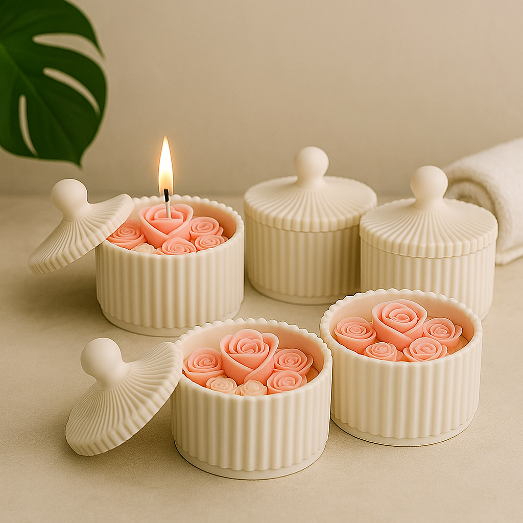 Rose Garden Scented Candle in Resin Jar – Luxury Floral Candle with Lid