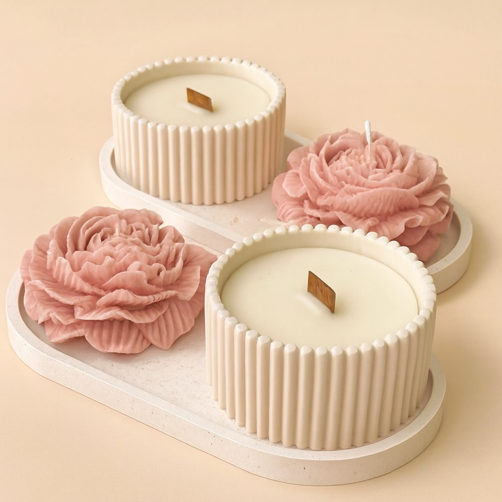 Peony Bloom – Scented Candle & Wax Sculpture Duo