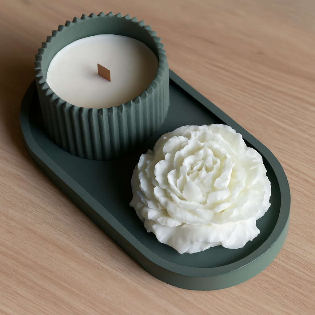 Peony Bloom – Scented Candle & Wax Sculpture Duo
