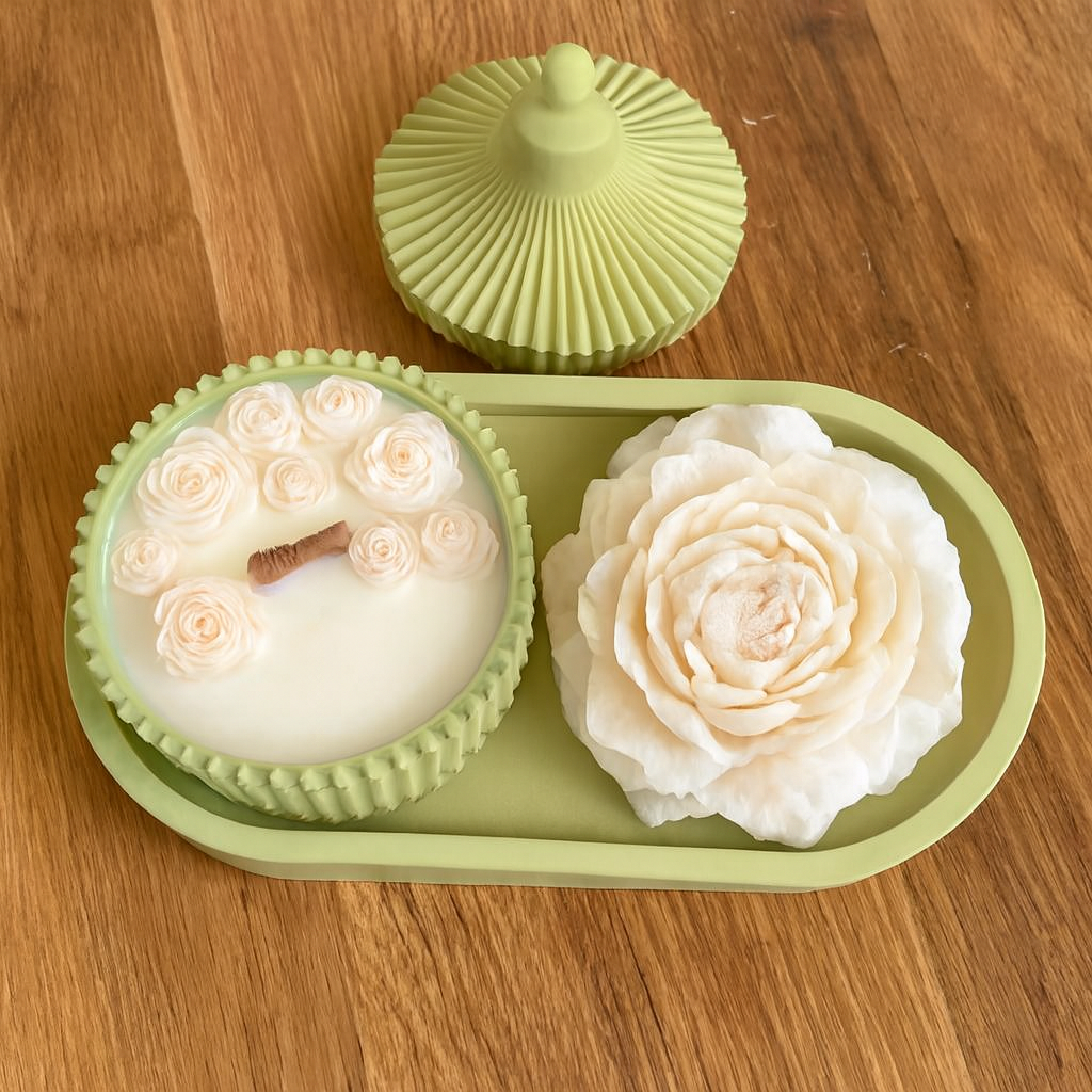 Peony Bloom – Scented Candle & Wax Sculpture Duo