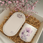 Floral Art Candle Jar with Tray – Minimalist Home Décor Set