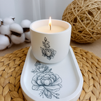 Floral Art Candle Jar with Tray – Minimalist Home Décor Set