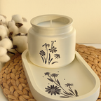 Floral Art Candle Jar with Tray – Minimalist Home Décor Set