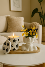 Bloom Harmony Decor Set — Scented Candle + Art Vase on Floral Tray