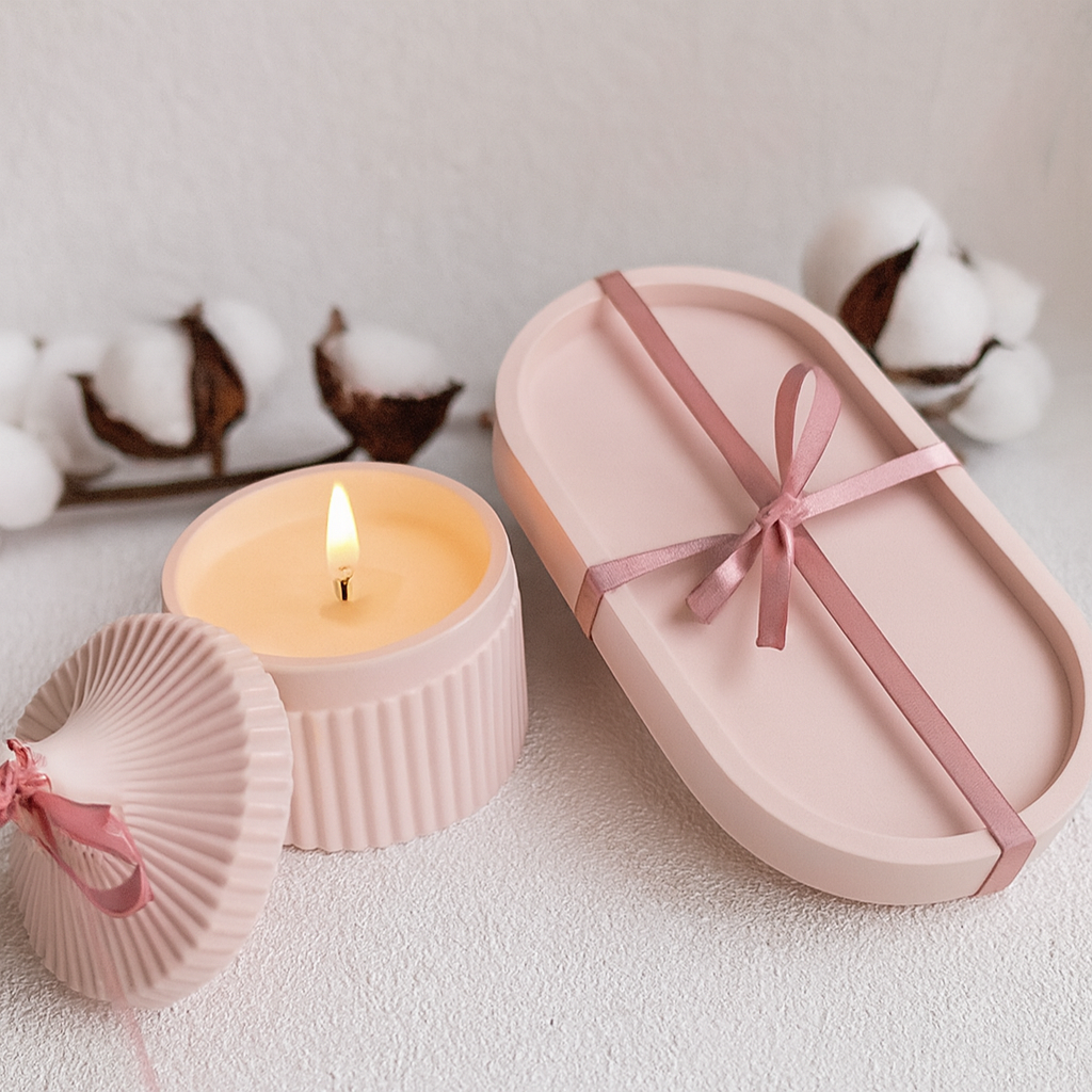 Elegant Pink Ceramic Gift Box Set – Luxury Decorative Storage & Tray with Satin Ribbon
