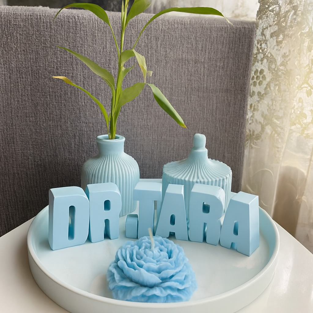 The Signature Name Candle Décor Set – Personalized 3D Letter Candle with Floral Candle & Ceramic Accents