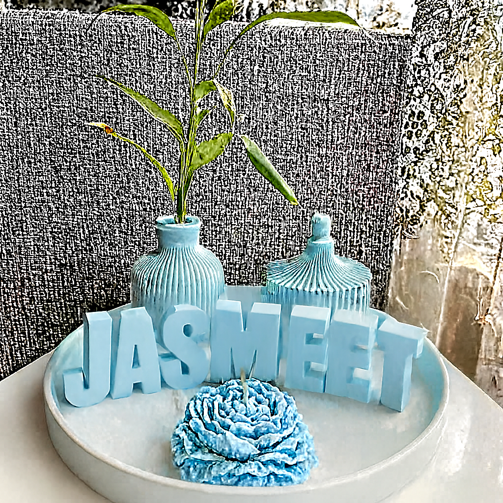 The Signature Name Candle Décor Set – Personalized 3D Letter Candle with Floral Candle & Ceramic Accents