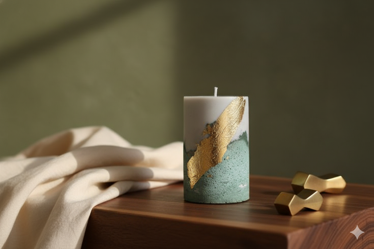 Emerald Luxe Candle – Gold Leaf Art Candle
