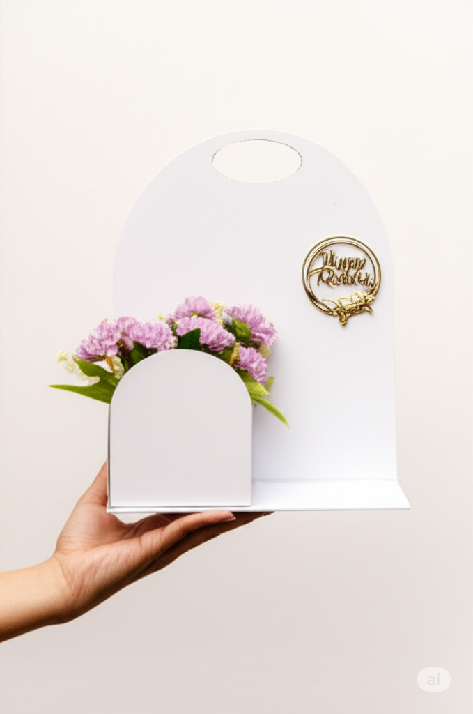 Elegant Rakhi Hamper Holder with Handle & Floral Pocket