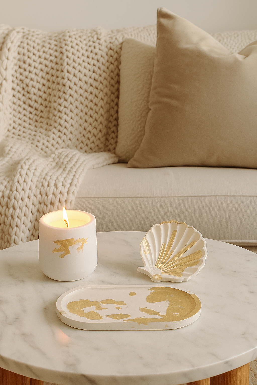Luxury Gold Leaf Candle Gift Set — Jar Candle + Shell Trinket Dish + Tray