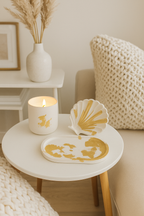 Luxury Gold Leaf Candle Gift Set — Jar Candle + Shell Trinket Dish + Tray