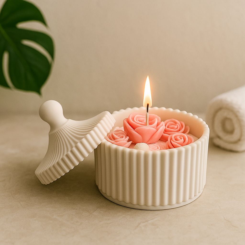 Rose Garden Scented Candle in Resin Jar – Luxury Floral Candle with Lid
