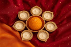 Golden Lotus Rangoli Candle Set – 6 Diyas with Center Laddu Candle