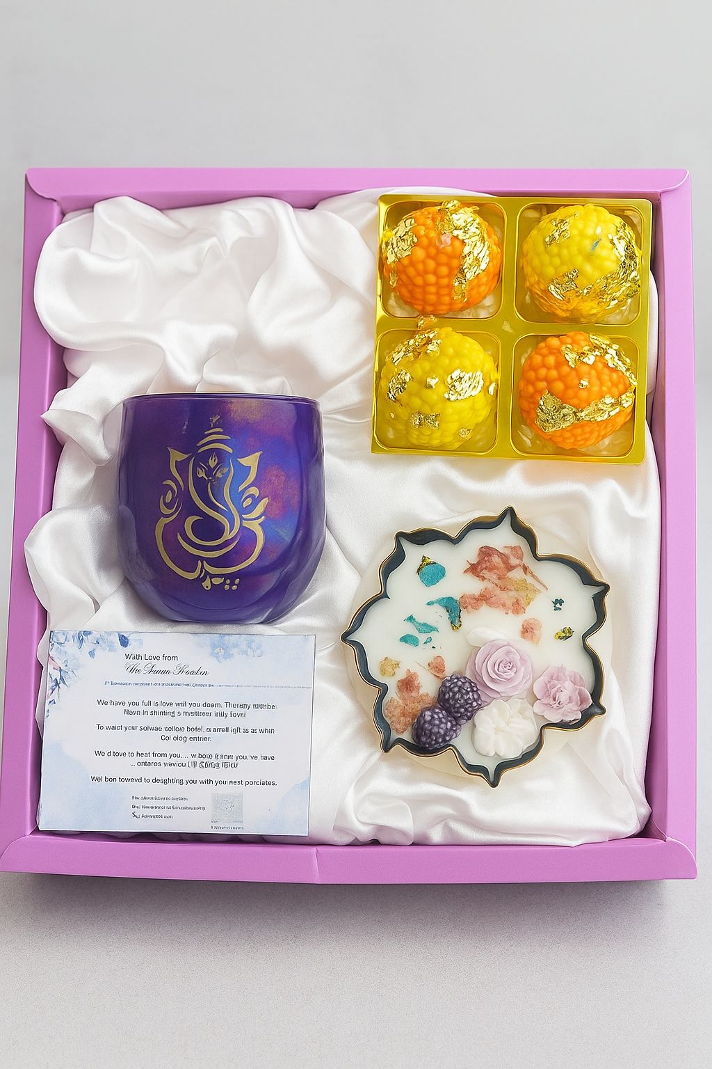 Festive Ganesh Chaturthi Gift Hamper – Luxe Candle & Ladoo Set (Random Color as Per availability)