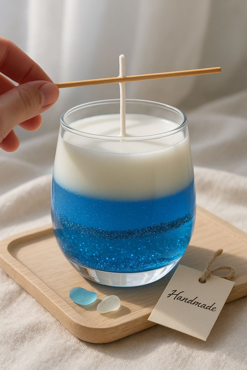 Ocean Breeze Layered Gel &amp; Soy Candle – Handmade