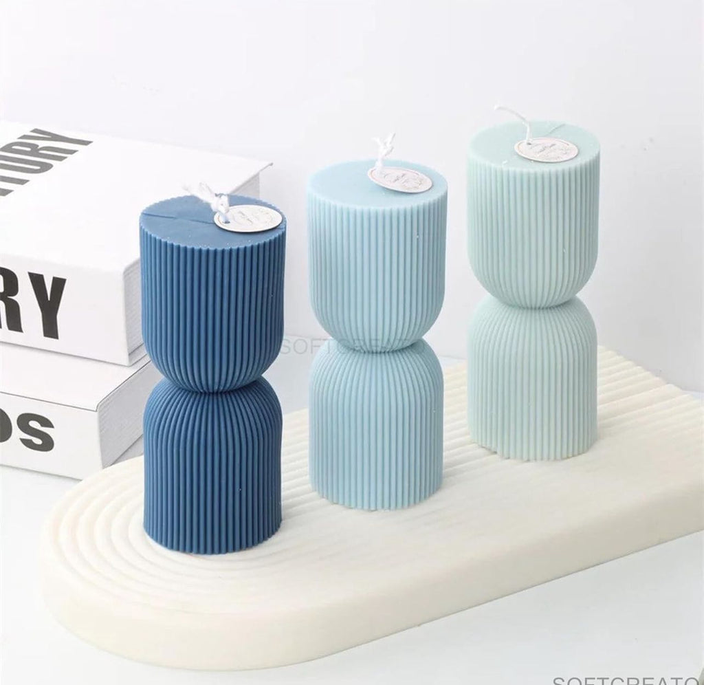 Ribbed Pillar Candle – Midnight Blue