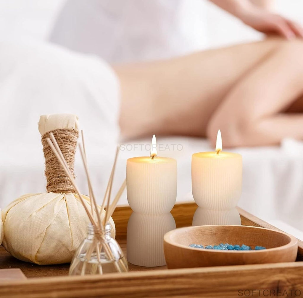 Ribbed Pillar Candle – Midnight Blue