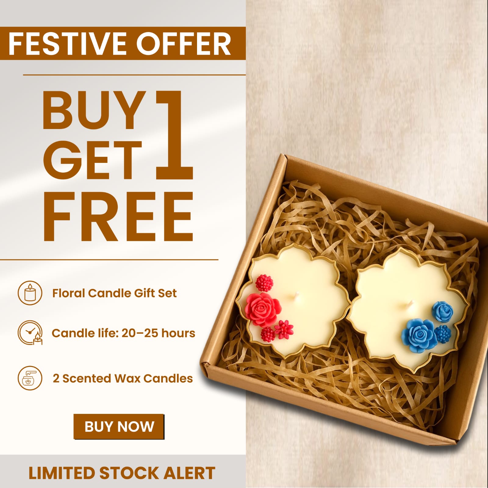 Floral Scented Candle Gift Set – Set of 2 Decorative Candles in Gift Box (Buy 1 Get 1 Free)